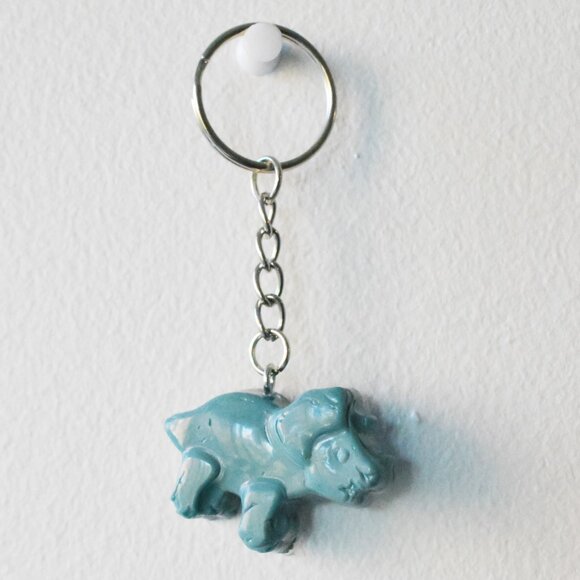 Handmade Blue Triceratops Dinosaur Keychain Recycled Accessory - Picture 2 of 4